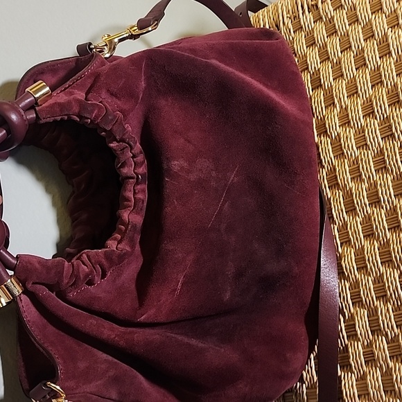 THACKER Convertible Small Suede Burgundy Satchel purse - Picture 4 of 5